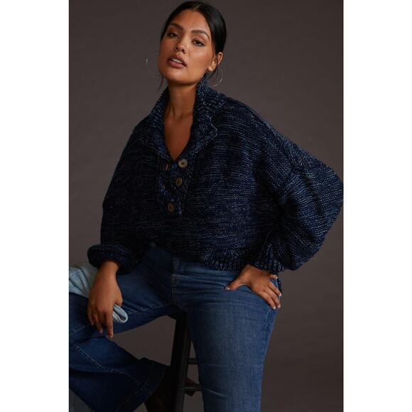 Anthropologie Sweaters - nwt ANTHROPOLOGIE PLUS PILCRO sz 1X Mega Henley sweater in Navy